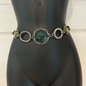 Handmade Green Gem Silver-Tone Statement Waist Chain